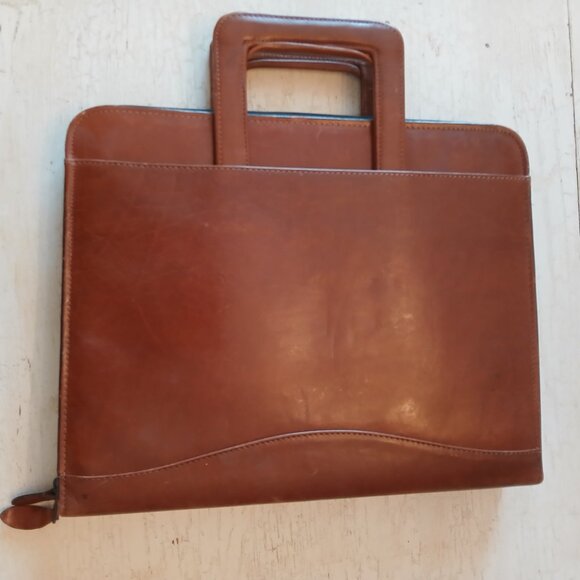 Vtg SCULLY Brown Leather Briefcase Planner Portfolio 3 Ring Binder Handles 13x11 - Picture 3 of 16